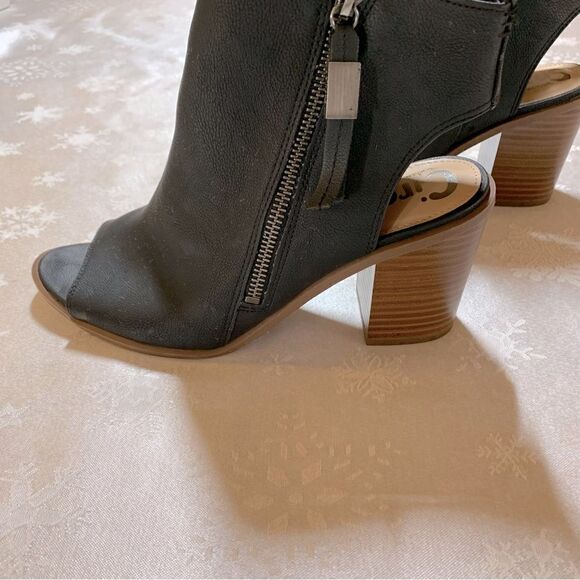 Circus by Sam Edelman Boots Black Pebbled Leather Peep Toe Block Wood Heel Sz 8 - Picture 2 of 10